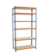 Rayonnage bois-métal léger sans vis 2500x1100x400 - 6 niveaux Bleu/Orange/Bois - SIMON RACK - 8435104955444