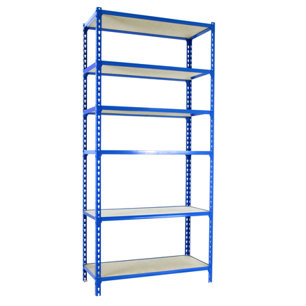 Rayonnage bois-métal léger sans vis 2500x1100x500 - 6 niveaux Bleu/Bois - SIMON RACK - 8435104955598
