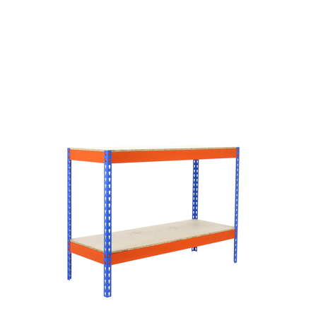 Étagère charge moyenne 500 à 600kg - 900x1500x450 - 2 niveaux Bleu/Orange/Bois - SIMON RACK - 8435104956564