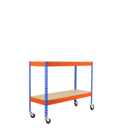 Étagère mobile charge moyenne 75kg - 975x1500x450 - 2 niveaux Bleu/Orange/Bois - SIMON RACK - 8435104957363