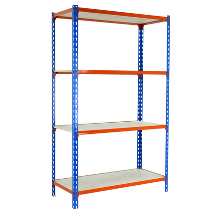 Rayonnage bois-métal léger sans vis 1500x900x500 - 4 niveaux Bleu/Orange/Bois - SIMON RACK - 8435104961230