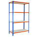 Rayonnage bois-métal léger sans vis 1500x900x500 - 4 niveaux Bleu/Orange/Bois - SIMON RACK - 8435104961230