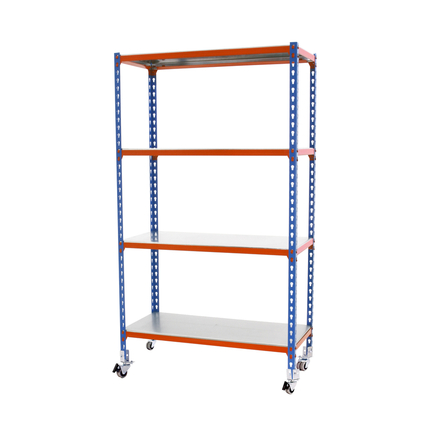 Rayonnage mobile métallique léger sans vis 1575x1100x300 - 4 niveaux Bleu/Orange - SIMON RACK - 8435104962978