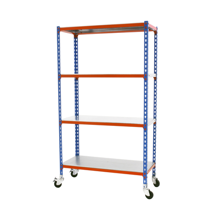 Rayonnage mobile métallique léger sans vis 1575x900x500 - 4 niveaux Bleu/Orange - SIMON RACK - 8435104963210