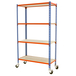 Rayonnage mobile bois-métal léger sans vis 1575x800x400 - 4 niveaux Bleu/Orange - SIMON RACK - 8435104963500