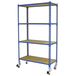 Rayonnage mobile bois-métal léger sans vis 1575x1100x400 - 4 niveaux Bleu - SIMON RACK - 8435104963616