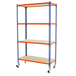 Rayonnage mobile bois-métal léger sans vis 1575x1100x400 - 4 niveaux Bleu/Orange - SIMON RACK - 8435104963623