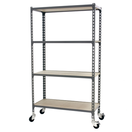 Rayonnage mobile bois-métal léger sans vis 1575x1000x500 - 4 niveaux Gris/Bois - SIMON RACK - 8435104963722