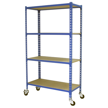 Rayonnage mobile bois-métal léger sans vis 1575x1000x500 - 4 niveaux Bleu/Bois - SIMON RACK - 8435104963739
