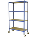 Rayonnage mobile bois-métal léger sans vis 1575x1000x500 - 4 niveaux Bleu/Bois - SIMON RACK - 8435104963739