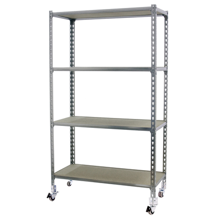 Rayonnage mobile bois-métal léger sans vis 1575x1100x500 - 4 niveaux Galvanisé/Bois - SIMON RACK - 8435104963791