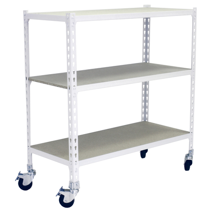 Rayonnage mobile bois-métal léger sans vis 975x1000x500 - 3 niveaux Blanc/Bois - SIMON RACK - 8435104974810