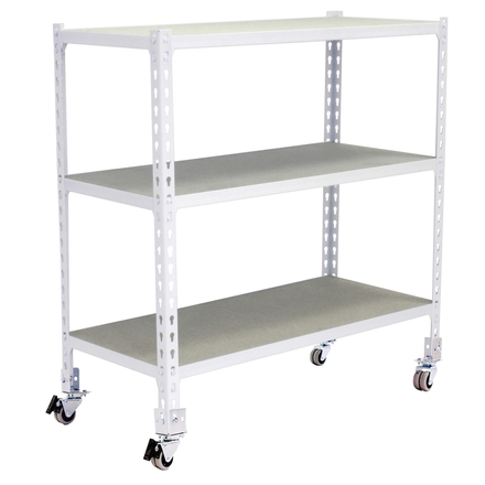 Rayonnage mobile bois-métal léger sans vis 975x1100x500 - 3 niveaux Blanc/Bois - SIMON RACK - 8435104974827