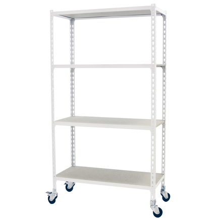 Rayonnage mobile bois-métal léger sans vis 1575x1000x500 - 4 niveaux Blanc/Bois - SIMON RACK - 8435104975053