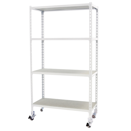 Rayonnage mobile bois-métal léger sans vis 1575x1100x500 - 4 niveaux Blanc/Bois - SIMON RACK - 8435104975060