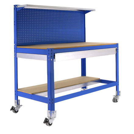 Kit établi mobile Bricolage - 1520x910x610 - 3 niveaux Bleu/Bois - SIMON RACK - 8435104985076