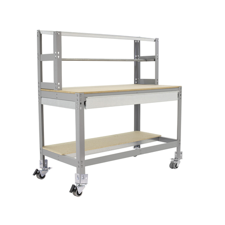 Kit établi mobile Bricolage - 1520x910x760 - 3 niveaux Gris/Bois - SIMON RACK - 8435104985250