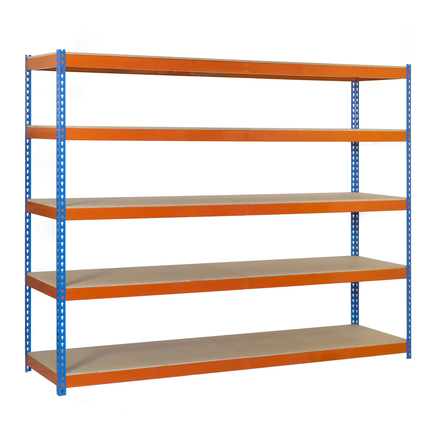 Étagère charge moyenne 500 à 600kg - 2000x2400x750 - 5 niveaux Bleu/Orange/Bois - SIMON RACK - 8435104990711