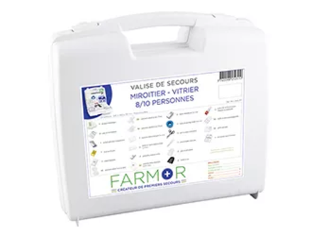 VALISE DE SECOURS FARMOR « MIROITIER / VITRIER » 8/10 PERSONNES AVEC POIGNÉE DE TRANSPORT -MIV2510PP