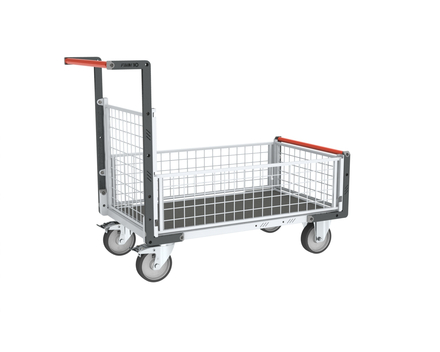 Chariot modulaire grillagé 1 dossier et 3 demi-ridelles et plateau 1000x600 mm 500 kg - FIMM - 806724566