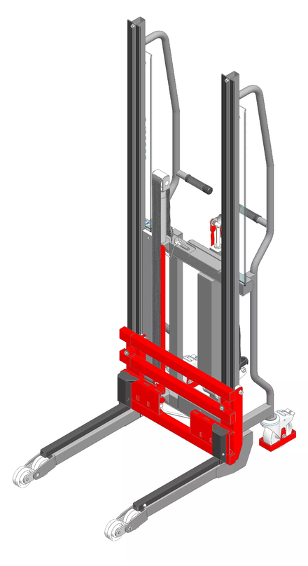 Gerbeur Lev300 à levée manuelle avec accessoire fourches coulissantes, course de levée 1400 mm 300 kg - FIMM - 855010512