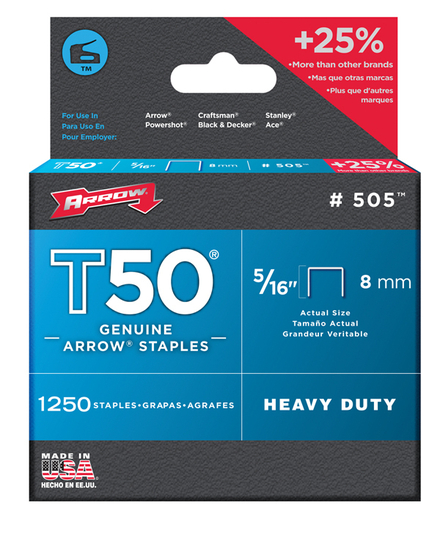 Boite de 1250 Agrafes T50 - 8mm ARROW - 31002
