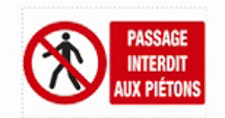 Plaque 330x200 'Passage interdit aux piétons' VINMER - 386007