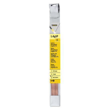 5 BAGUETTES CUIVRE PHOSPHORE ARGENT 5% Ø 2mm - L. 333mm - GYS - 047228
