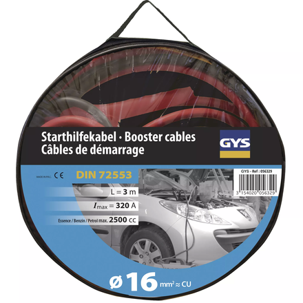 Cables démarrage 320A - 3m/16mm² - Pinces isolées GYS - 056329