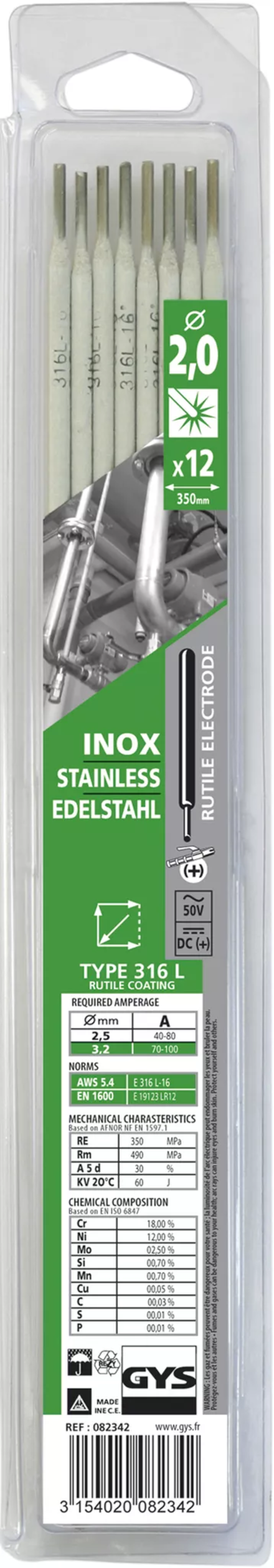 Électrodes inox GYS 316L Ø 2,0 lot de 12 - 082359