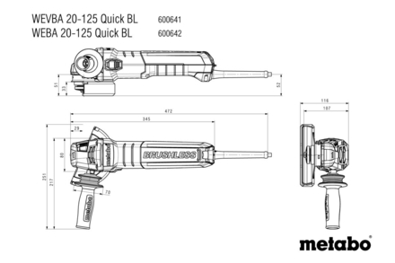 Meuleuse d'angle 125 mm WEVBA 20-125 Quick BL - METABO - 600641000