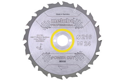 Lame de scie « power cut wood - professional », 216x30, Z24 WZ 5° nég. - METABO - 628009000