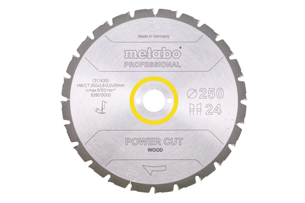 Lame de scie « power cut wood - professional », 250x30, Z24 WZ 3° nég. - METABO - 628013000