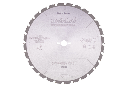 Lame de scie « power cut wood - professional », 400x30 Z28 TZ 10° - METABO - 628018000