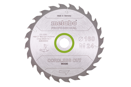 Lame de scie « cordless cut wood - professional », 160x20 - METABO - 16, Z24 WZ 22° - METABO - 628030000