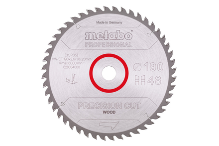 Lame de scie « precision cut wood - professional », 190x20, Z48 WZ 10° - METABO - 628034000