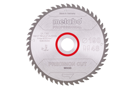 Lame de scie « precision cut wood - professional », 190x30, Z48 WZ 15° - METABO - 628035000