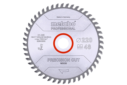 Lame de scie « precision cut wood - professional », 220x30, Z48 DZ/HZ 10° - METABO - 628043000