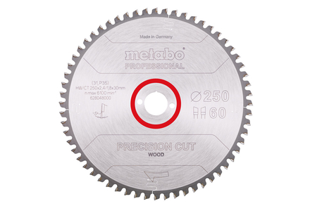 Lame de scie « precision cut wood - professional », 250x30, Z60 WZ 5° nég. - METABO - 628048000