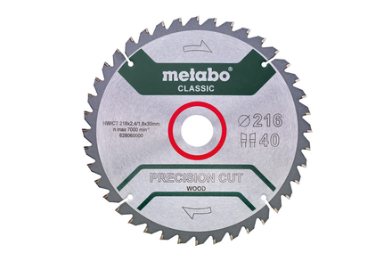 Lame de scie « precision cut wood - classic », 216x30, Z40 WZ 5° nég. - METABO - 628060000