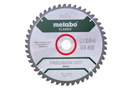 Lame de scie « precision cut wood - classic », 254x30, Z48 WZ 5° nég. - METABO - 628061000