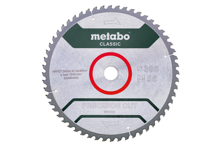 Lame de scie « precision cut wood - classic », 305x30, Z56 WZ 5° nég - METABO - 628064000