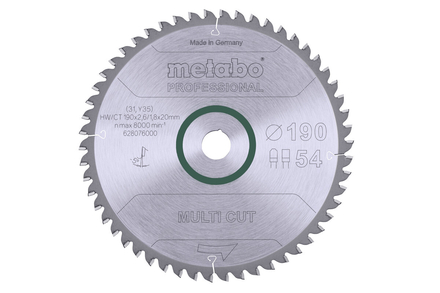 Lame de scie « multi cut - professional », 190x20, Z54 FZ/TZ 5° nég. - METABO - 628076000