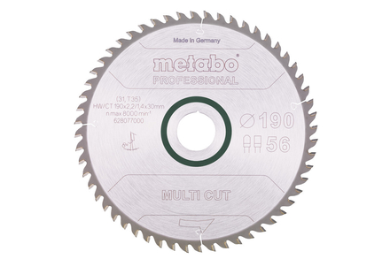Lame de scie « multi cut - professional » 190x30, Z56 FZ/TZ 8° - METABO - 628077000
