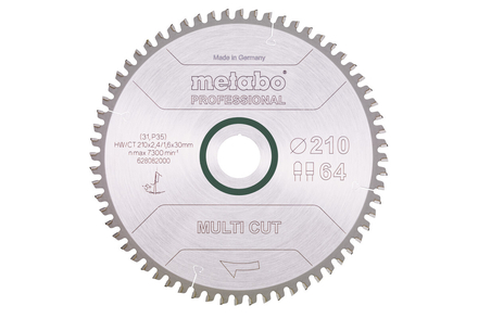 Lame de scie « multi cut - professional », 210x30, Z64 FZ/TZ, 5° nég. - METABO - 628082000