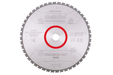 Lame de scie « precision cut wood - professional », 315x30, Z48 WZ 5° nég. - METABO - 628224000