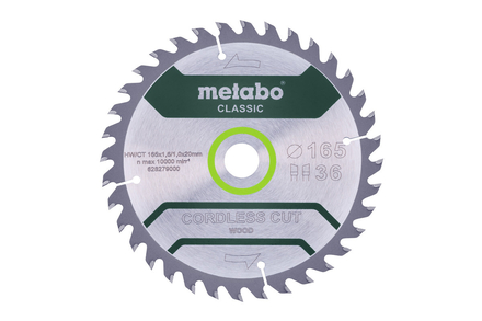 Lame de scie « cordless cut wood - classic », 165x20 Z36 WZ 15° - METABO - 628279000