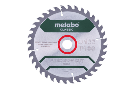 Lame de scie « precision cut wood - classic », 165x20 Z36 WZ 15° - METABO - 628281000