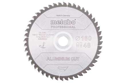 Lame de scie « aluminium cut - professional », 160x20 Z48 FZ/TZ 5°neg - METABO - 628288000