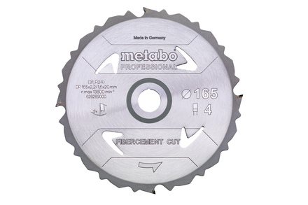 Lame de scie « fibercement cut - professional », 165x20 Z4 PCD FZ 5° - METABO - 628289000